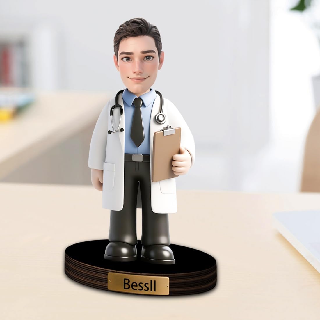 Personalized Cartoon Doctor Sculpture Ornament Sign Custom Men Doctor Office Decor Plaque Funny Doctors Portrait Desktop Figurine Name Desk Plaque Gift for Man Doctor Xmas Birthday,02