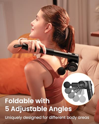 NAPRE Foldable Massage Gun Deep Tissue with 5 Adjustable Angles,Portable Handheld Percussion Back Massager for Muscle/Nec...