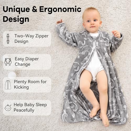 Unnivoll Fleece Baby Sleep Sack 6-12 Months Long Sleeve 2.0 Tog Baby Wearable Blanket with 2-Way Zipper Warm Sleeping Sack...