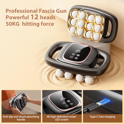 Trvtve 12-Head Massage Gun, 3 Modes, 30 Intensity Levels, Electric Deep Tissue Massager for Body Muscle Pain Relief, Valen...