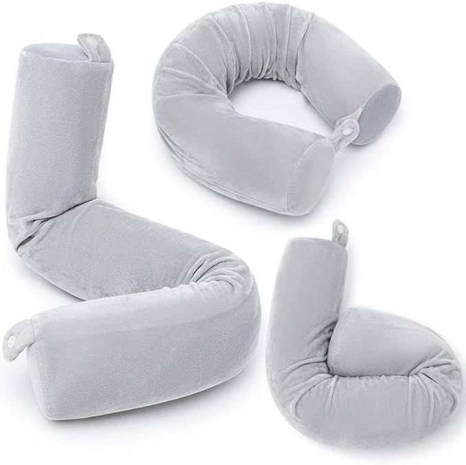 Memory Foam Travel Pillow, Twistable Design, Velvet Cover, Removable, Machine Washable, 66*9.6cm, Grey, 16543350