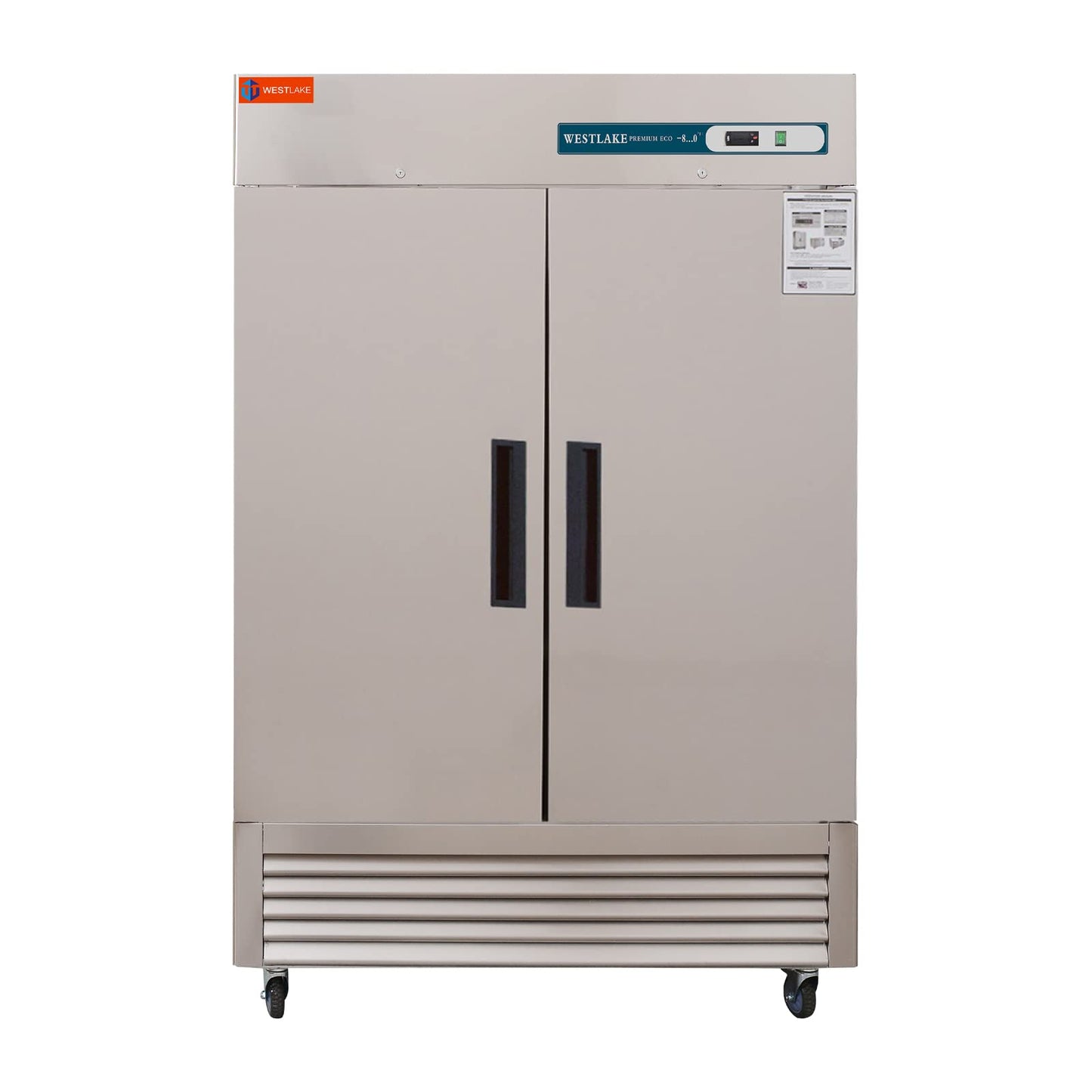 WESTLAKE 54"W Commercial Freezer 49 Cu.ft Stainless Steel Reach-in Solid Door Upright Fan Cooling 2 Door 2 Section Freezer for Restaurant, Bar, Shop, etc