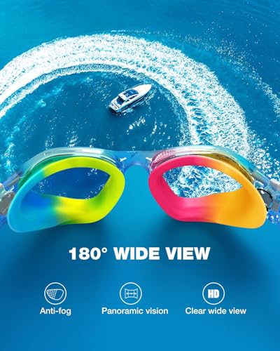 ZIONOR Kids Swim Goggles, G1MINI MIX Vibrant Colorblock Polarized No Leaking Anti Fog Kids Goggles(3-14)