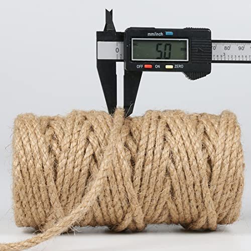 PerkHomy 5mm Jute Rope 105 Feet Twisted Heavy Duty and Thick Twine Rope for Cat Scratcher Scratching Post Tree Craft Proje...