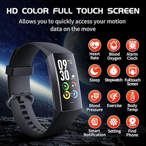 TOSMAFIT Fitness Tracker with 24/7 Heart Rate Blood Oxygen Sleep Monitor, Activity Tracker with 1.1" AMOLED Touch Color Sc...