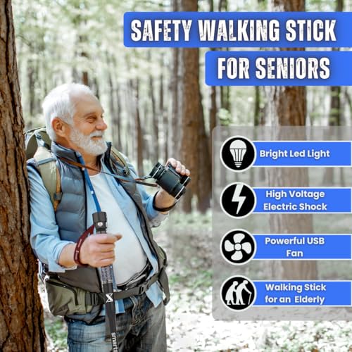 SmartstickX Tactical Walking Stick Staff Self Defense Stun Gun, 2 Bright LED Light Modes, Military Grade Aluminum, USB Cha...