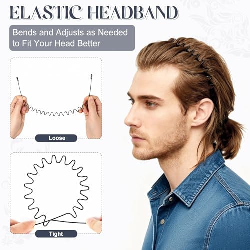 ZASZO 2 Pcs Metal Hair Band, Fashion Wavy Spring Metal Headband for Men & Women, Elastic Non Slip Metals Hairband for Dail...
