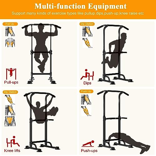DlandHome Power Tower Pull Up Dip Station Multi-Function Fitness Equipment for Strength Training Adjustable Height Dip Sta...
