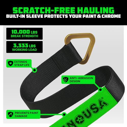 Rhino USA Axle Tie Down Straps - Lab Inspected 11,128lb. Break Strength - Heavy Duty Protective Sleeves & D Rings to Ensur...