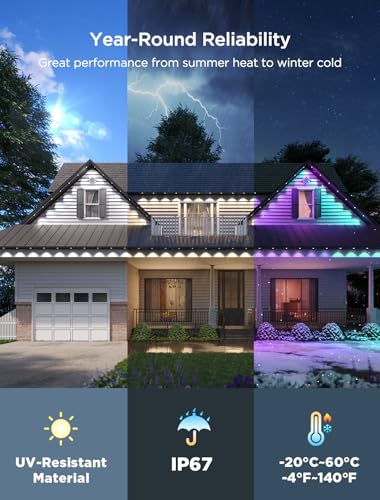 Govee Permanent Outdoor Lights 2, 100ft RGBIC Outdoor Lights with 72 LED Lights, IP67 Waterproof, 100 Scene Modes with 40l...