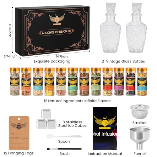 JenChrysm Whiskey Infusion Kit - Alcohol Infusion Kit to Make Your Own Flavored Drink, Whiskey Making Kit with Natural Ing...