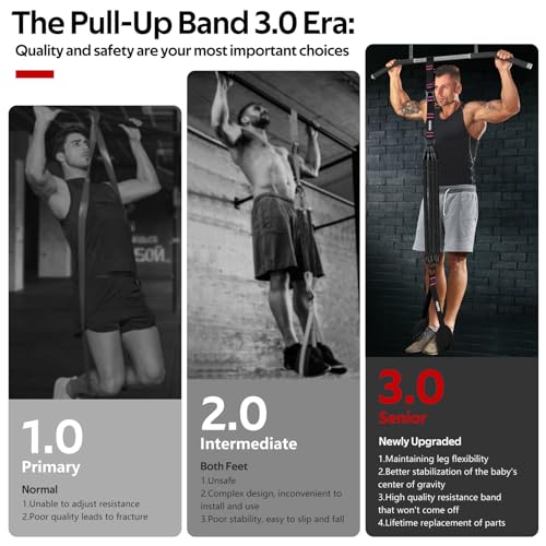 Pull Up Assistance Bands Set, Heavy Duty Adjustable Pull Up Assist Band with Feet Rest, Strength Training Bands for Home G...