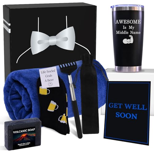 GOLDMUS Get Well Soon Gift Basket Men – Get Well Gifts for Men After Surgery, Recovery Care Package for Him, Thoughtful Fe...