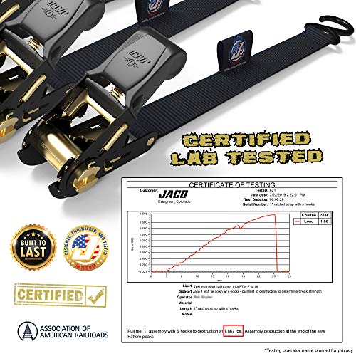 JACO Ratchet Tie Down Straps - 1 inch x 15 ft (Pack of 4) | 1,823 lbs (Black)