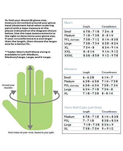 New Improved 2X Long Lasting Bionic StableGrip Men's Black Golf Glove - Patented Stable Grip Genuine Cabretta Leather, Nat...