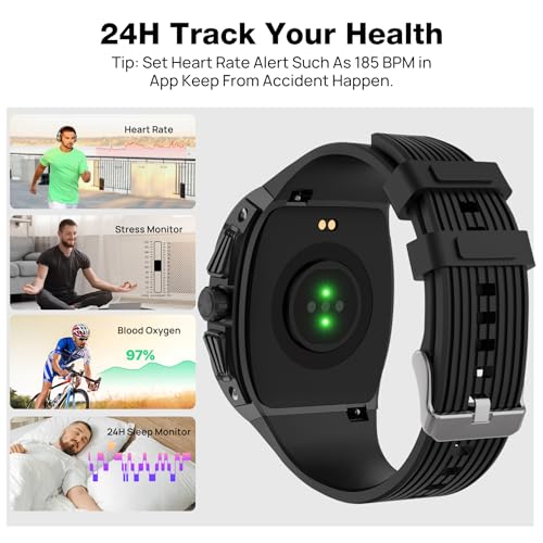 Smart Watches for Men, 1.76" HD Square Touchscreen Smartwatch, Heart Rate/SpO2/Sleep Monitor, Make/Answer Calls, 100+ Spor...
