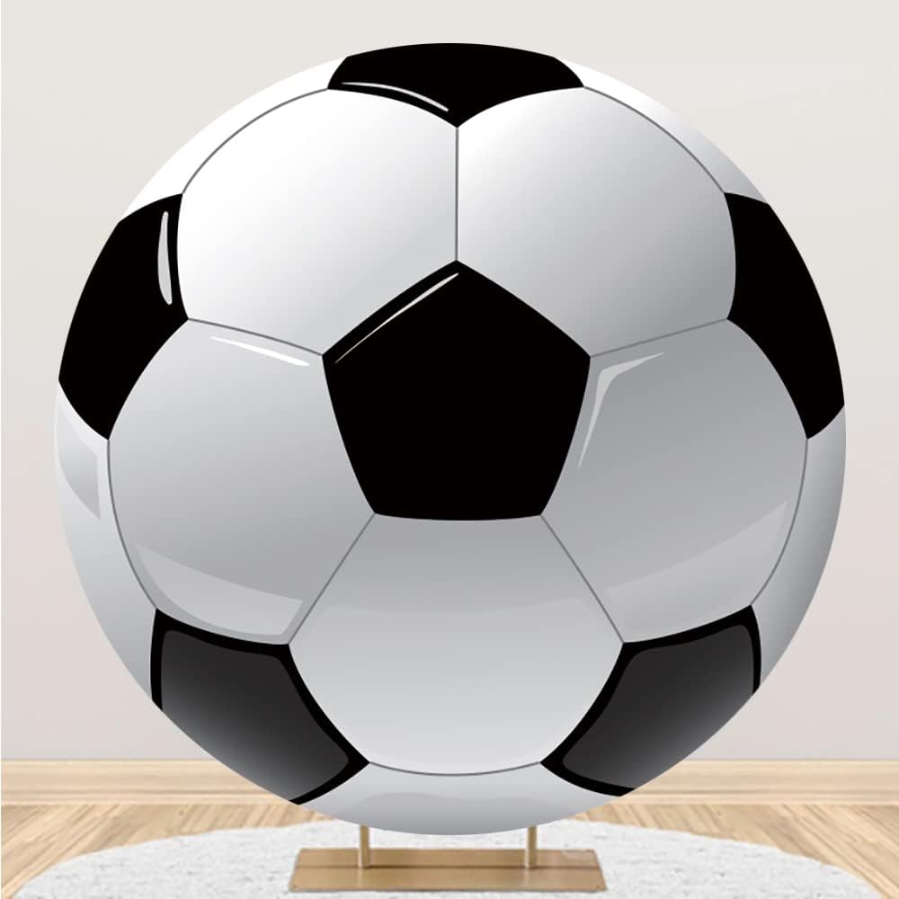 Leyiyi 3x3ft Soccer Round Backdrop Black and White Round Backdrop Cover Sports Theme Football Background for Kis Boys Man Birthday Party Newborn Soccer Gender Reveal Party Decoration Banner