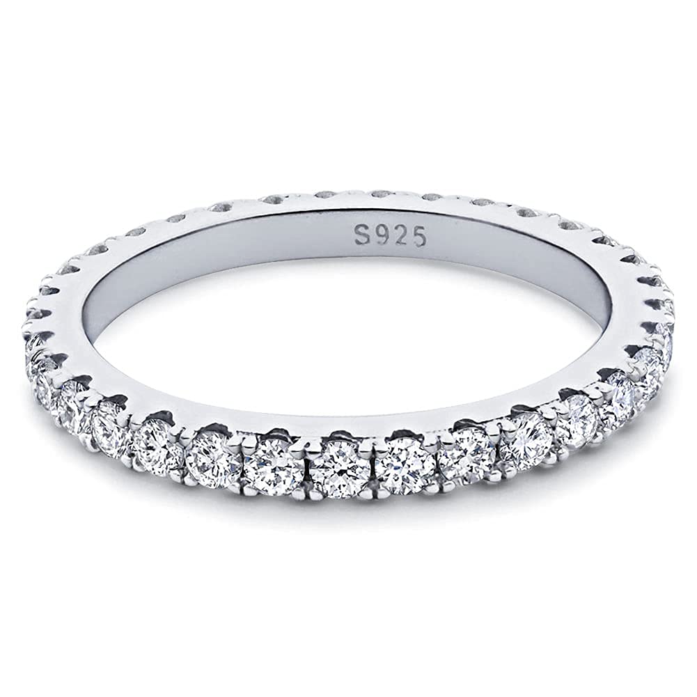 Bo.Dream 2.2mm Round Cubic Zirconia CZ Wedding Full Eternity Band Rings Sterling Silver Size 9