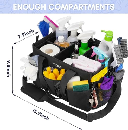 Ytonet Wearable Cleaning Caddy Bag, Large Cleaning Supplies Organizer with 4 Foldable Dividers, Caddy Organizer with Handl...