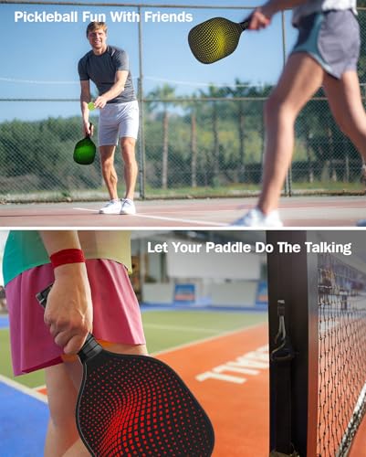 8-Pack Pickleball Paddles Set - Wooden Rackets with Fiberglass Surface & Polypropylene Honeycomb Core, Includes 2 Portable...