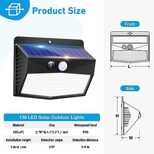 Peasur [6 Packs] Solar Lights Outdoor Motion Sensor Solar Security Lights Waterproof with 3 Lighting Modes Solar Powered W...