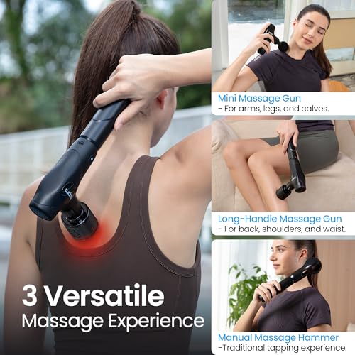 NAPRE 3-in-1 Mini Massage Gun with Heat and Cold,Deep Tissue Back Massage with Detachable Handle for Neck/Body Pain Relie...