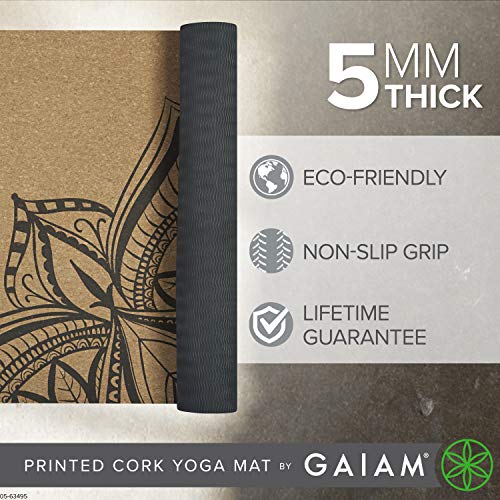 Gaiam Cork Yoga Exercise Mat | Natural Sustainable Cork Resists Sweat and Odors | Non-Slip TPE Backing Prevents Slipping| ...