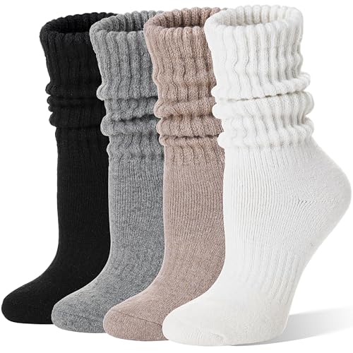 EBMORE Merino Wool Slouch Boot Socks Thermal Warm Winter Thick Scrunch Cozy Crew Socks for Women 4 Pairs