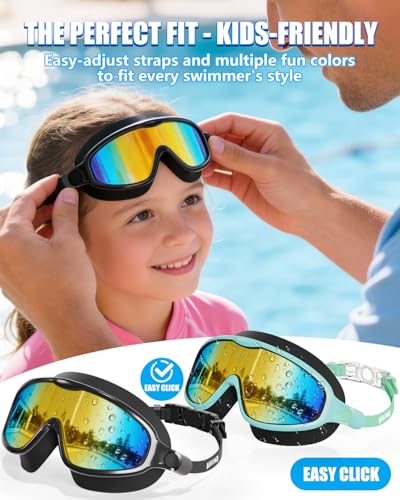 Aegend Swim Goggles for Kids Youth 3-14 - 2 Pack Wide Frame Anti-Fog Anti-UV Clear Vision Goggles for Swimming