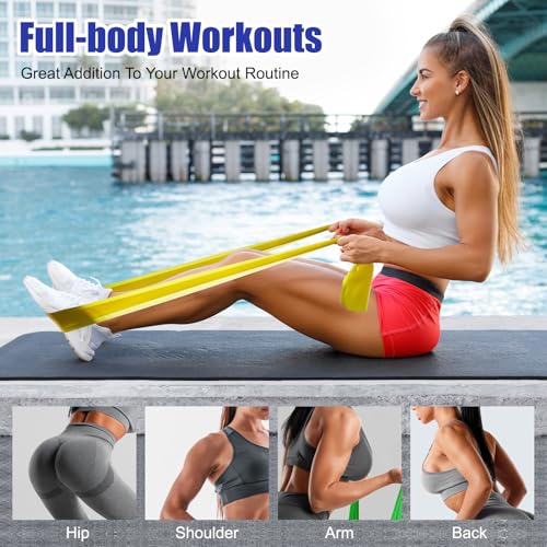 Kiemeu Flat Resistance Bands for Physical Therapy and Rehab, Pilates, Yoga, Latex Elastic Workout Bands Resistance for Wom...