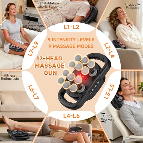 TenSine 12 Head Massage Gun Deep Tissue,Cordless Electric Massager with 9 Levels 9 Modes,Back Massager Tool for Neck/Shoul...