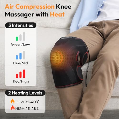QUINEAR Air Compression Knee Massager with Heat, Knee Brace Wrap for Arthritis Pain Relief, Heating Pad for Knee for Circu...