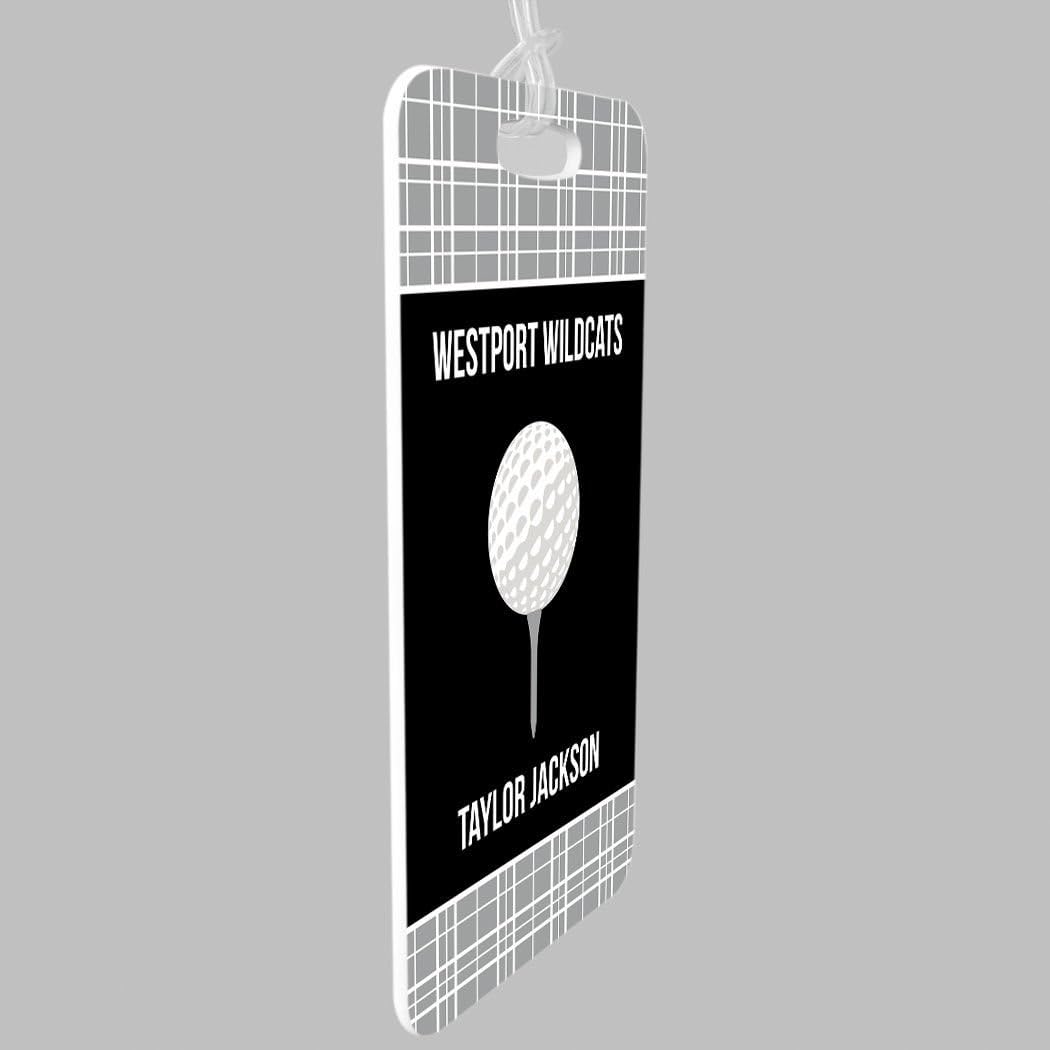ChalkTalkSPORTS Golf Luggage & Bag Tag | Personalized Team with Golf Ball | Standard Lines on Back | Large | Gray/Black