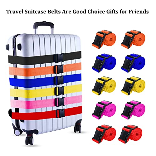 2 Pack Suitcase Straps, Bright Color Adjustable Luggage Belts, TSA Approved (Black)