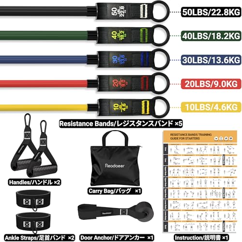 Readaeer Resistance Bands, Exercise Bands for Working Out, Work Out Bands with Handles for Men and Women for Indoor and Ou...