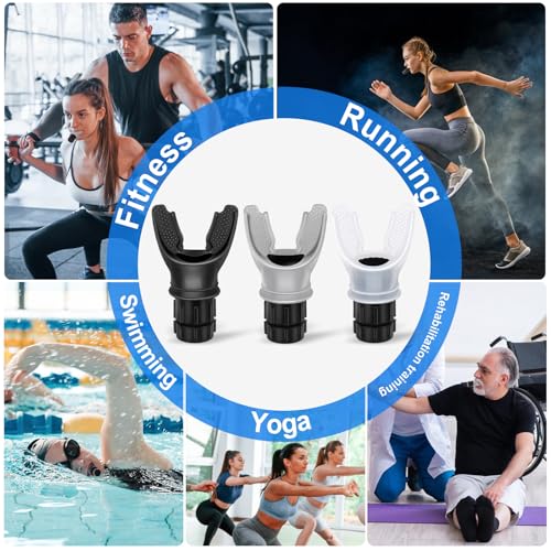 3 PCS Portable Breathing Trainer with Adjustable Resistance Settings (Black/Grey/White)