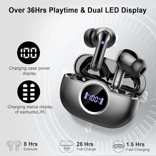 Wireless Earbuds, 2026 3D-Stereo Bluetooth 5.4 Headphones Deep Bass Ear Bud, 4 ENC Noise Cancelling Mic, 40+Hrs USB-C Earp...