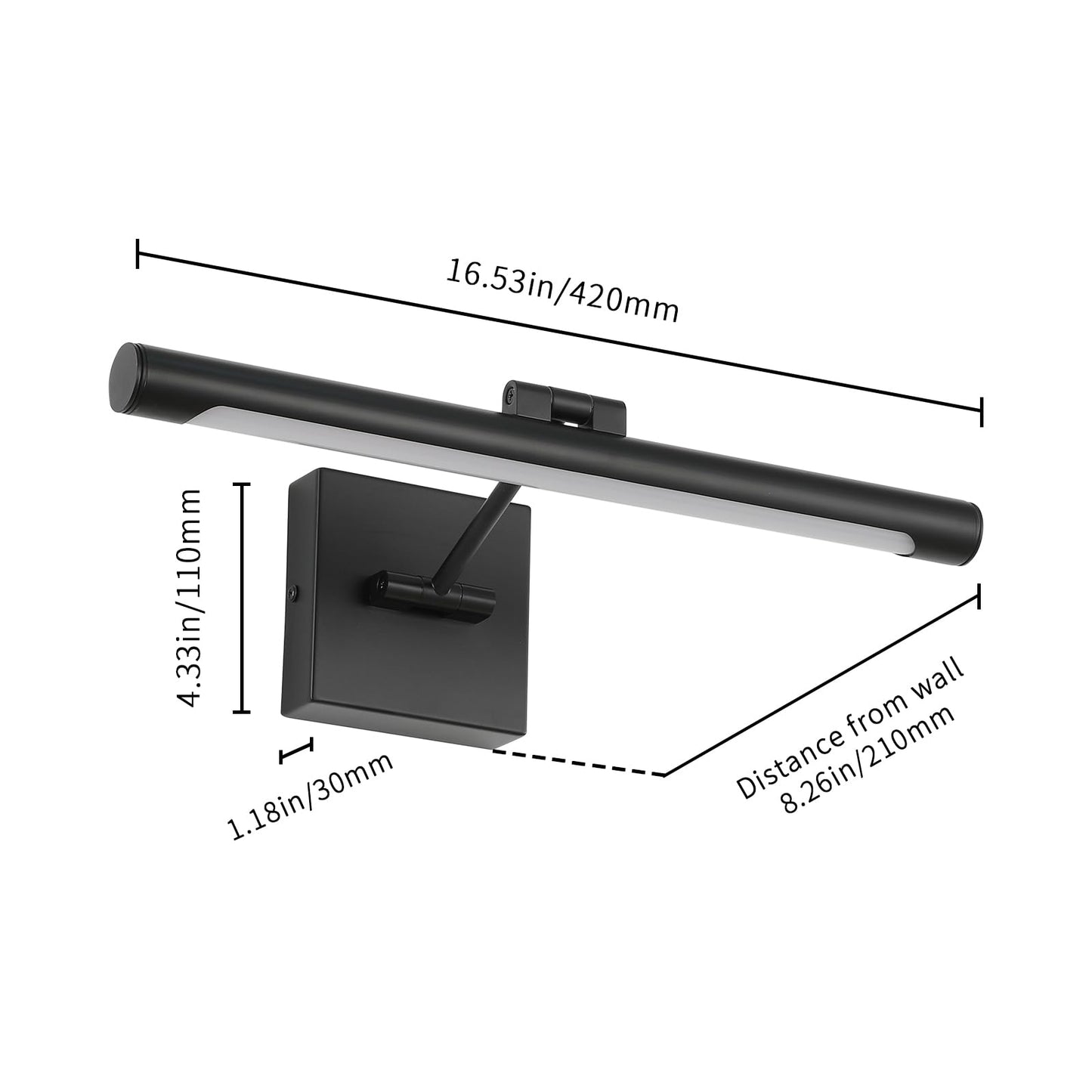 Joosenhouse Hard-Wired Picture Light Dimmable LED 16.53in Matte Black Metal 3000K Model 7110-400-D