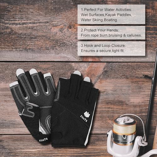 FitsT4 Sports Kayaking Gloves 3/4 or Full Finger Padded Palm Fingerless Gloves for Men Women Youth Perfect for Sailing Pad...
