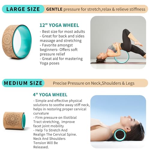 Yoga Wheel for Stretching & Flexibility to Help Back Aches & Tension, Deep Tissue Muscle Massage. Back Roller Wheel with E...