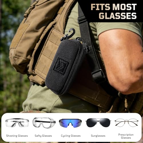 1TG Tactical Molle Sunglasses Case Hard Shell - 180° Zipper Eyeglass Case with 360° Rotatable Clip, Shockproof Glasses Cas...