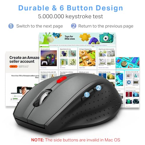 E-YOOSO Wireless Mouse for Laptop, Portable Optical Computer Mouse, 6 Buttons, Cordless 2.4GHz with USB Receiver, 5-Level ...