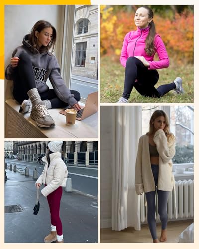 2 Pack Fleece Lined Leggings for Women - Thermal Winter Warm Tights Tummy Control High Waisted Workout Yoga Pants