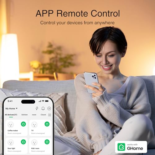 GHome Smart Plug, WiFi Smart Plugs Work with Alexa and Google Home, Smart Outlet Timer with APP Remote Control, 2.4GHz Wi-...