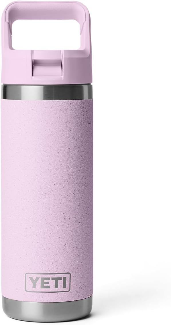 YETI Rambler 18 oz Bottle, Vacuum Insulated, Stainless Steel with Straw Cap, Cherry Blossom