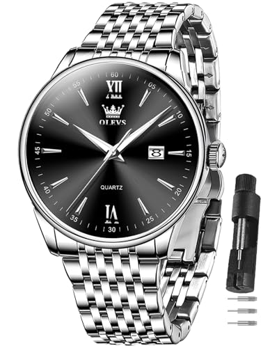 OLEVS Men's Watch,Classic Silver Watches for Men, Waterproof Stainless Steel Roman Numbers Men's Watch Easy to Read