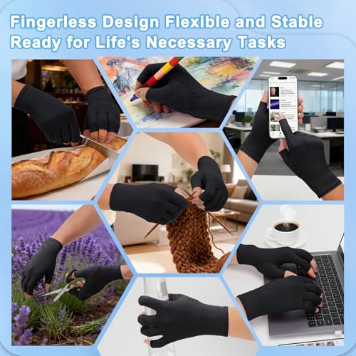 DRNAIETY 2-Pair Arthritis Compression Gloves- for Hand Arthritis, Carpal Tunnel Pain, Rheumatoid Arthritis, RSI, Fingerles...