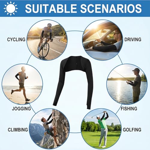 Aeaocvo 2 Pack Arm Sleeves for Women, Cooling Sun Protection Shawl Arm Covers with Finger Holes, Black Cooling Sleeves for...