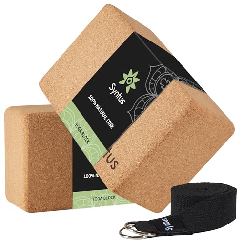 Syntus Yoga Block and Yoga Strap Set, 2 Soft Non-Slip Yoga Blocks 9×6×4 inches, 8FT Metal D-Ring Strap for Yoga, General F...