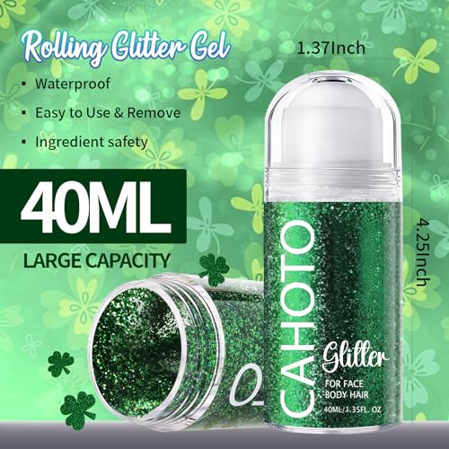 CAHOTO Green Rolling Glitter for Face Body & Hair, Roll-on Sequins for St. Patrick's Day, Sparkling Accessories for Christ...